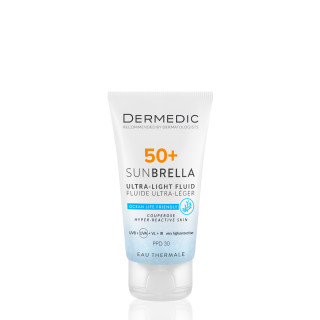 ضدآفتاب فلوییدی ترمیم کننده درمدیک Ultra-Light SPF50+ مخصوص پوست حساس| بافت فوقسبک