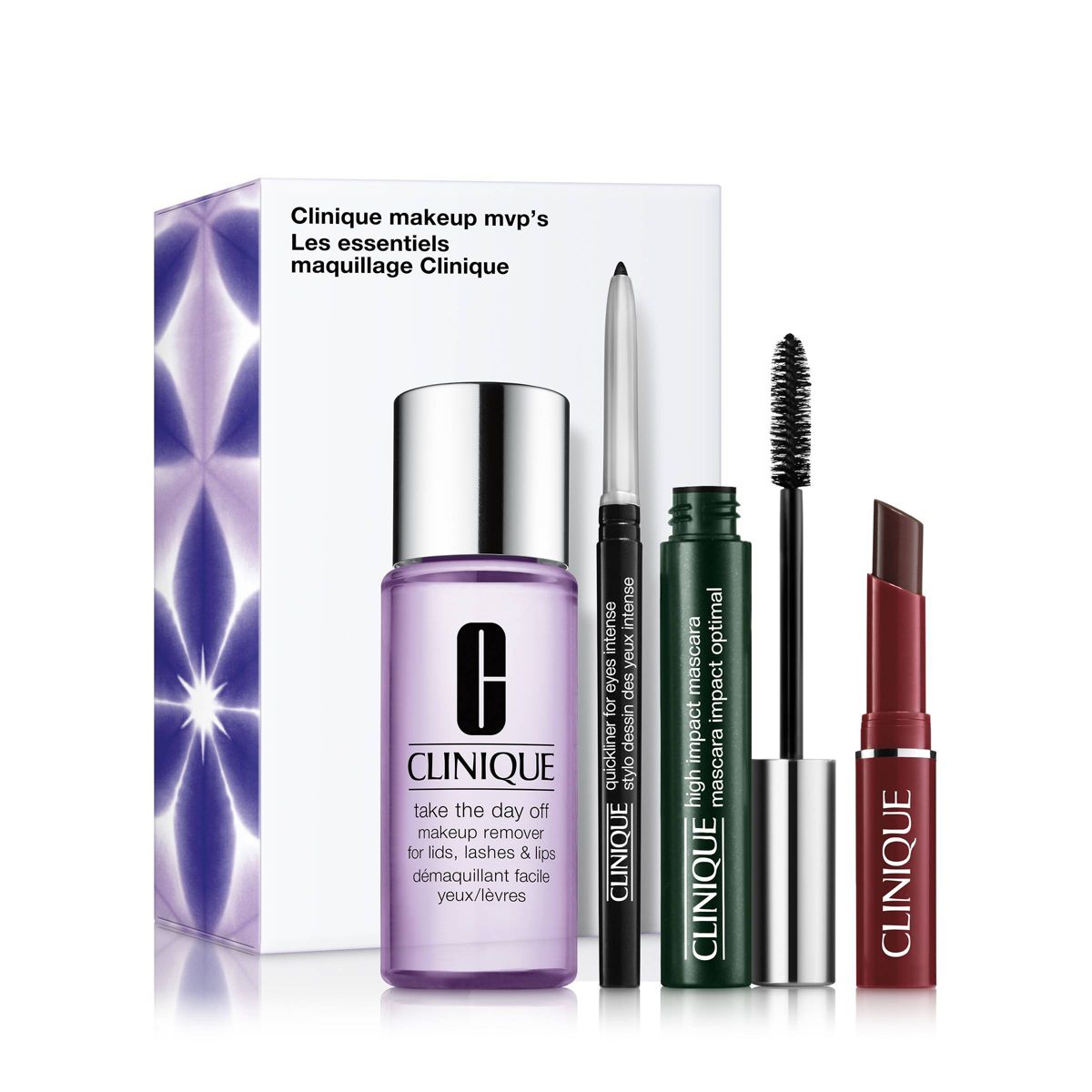ست آرایشی ۴ تکه برندکلینیک مدل Makeup MVP’s اصل | ریمل، رژ لب، مداد چشم و پاک‌کننده آرایش