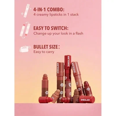 رژلب جامدشیگلم رنگ nude bare stack مدل چهار در یک Megalip 4-in-1 Lipstick