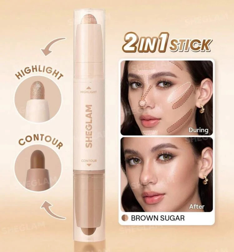 کانتور و هایلایترشیگلم مدل استیکی دوطرفه مدل Brown Sugar | 2in1 Contour & Highlight Stick